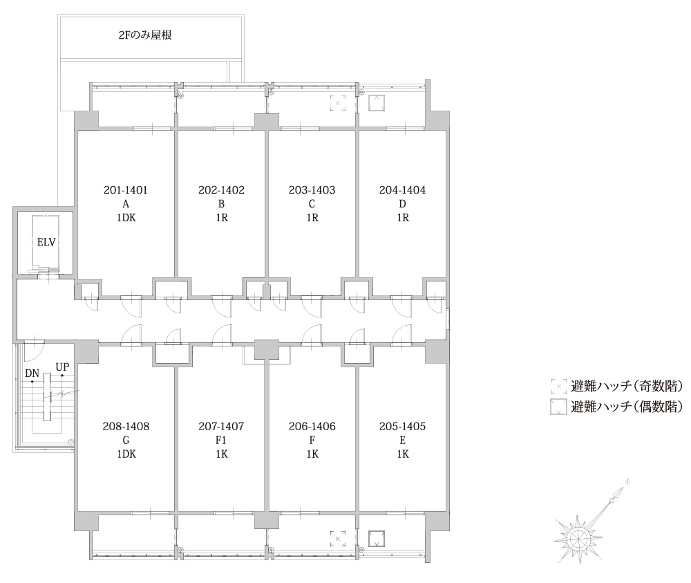 2階～14階 平面図