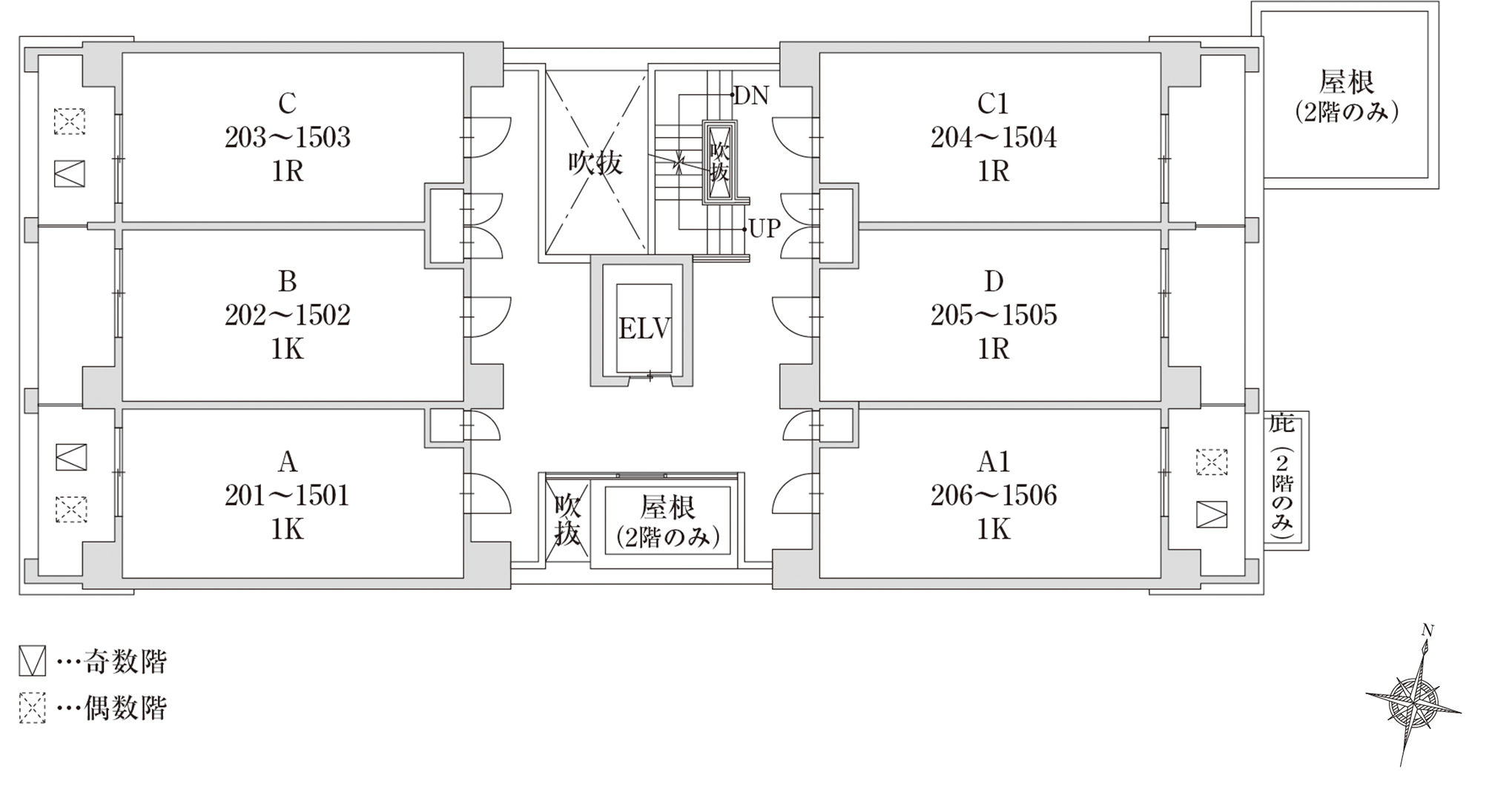 2階～15階 平面図